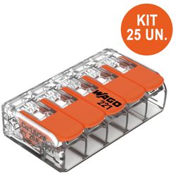 Kit 25 Conector Emenda 5 Vias Wago 221-415 32A 450V - Broketto Materiais Elétricos