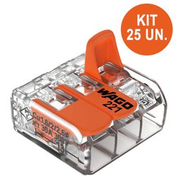 Kit 25 Conector Emenda Wago Chuveiro 3 Vias 6mm 221-613 - Broketto Materiais Elétricos