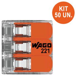 Kit 50 Conector Emenda Wago Chuveiro 3 Vias 6mm 221-613 - Broketto Materiais Elétricos