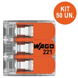 Kit 50 Conector Emenda 3 Vias Wago 221-413 32A 450V - Broketto Materiais Elétricos