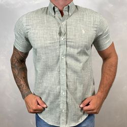 Camisa Manga Curta Linho PRL Cinza - 30183 - DROPA AQUI