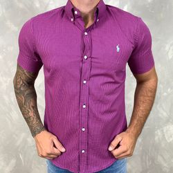 Camisa Manga Curta PRL Micro Xadrez Rosa⭐ - 30212 - DROPA AQUI