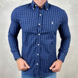 Camisa Manga Longa PRL Xadrez Azul Marinho⭐ - 4008... - DROPA AQUI