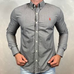 Camisa Manga Longa PRL Micro Xadrez Cinza - 40331 - DROPA AQUI