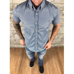 Camisa Manga Curta TH Azul detalhe em linha preta ... - VITRINE SHOPS