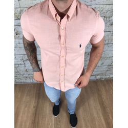 Camisa Manga Curta PRL salmão Linho - crlmc403c - VITRINE SHOPS