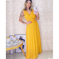 Vestido Festa Leandra Amarelo - F-437 - DROPA AQUI
