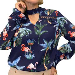 Blusa Flamingo Azul - F-489 - DROPA AQUI