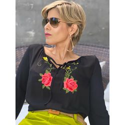 Blusa Bordada Preto - F-615 - DROPA AQUI