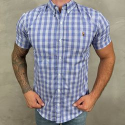 Camisa Manga Curta Linho PRL Xadrez Azul - 30293 - DROPA AQUI