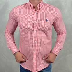 Camisa Manga Longa PRL Micro Xadrez Vermelho - 40... - DROPA AQUI