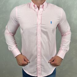 Camisa Manga Longa PRL Micro Xadrez Rosa - 41000 - DROPA AQUI