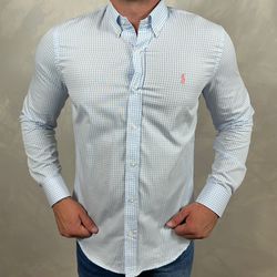 Camisa Manga Longa PRL Micro Xadrez Azul - 41005 - DROPA AQUI