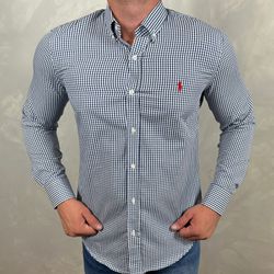 Camisa Manga Longa PRL Micro Xadrez Azul - 41007 - VITRINE SHOPS