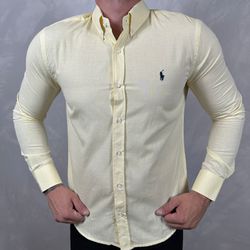 Camisa Manga Longa Linho PRL Amarelo - 41031 - DROPA AQUI