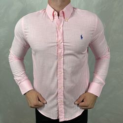 Camisa Manga Longa Linho PRL Rosa - 41046 - DROPA AQUI