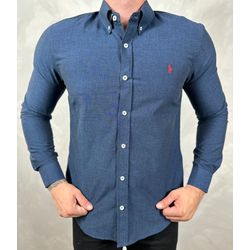 Camisa Manga Longa Linho PRL Azul - 41047 - DROPA AQUI