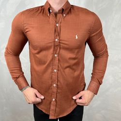 Camisa Manga Longa Linho PRL Caramelo - 41050 - DROPA AQUI