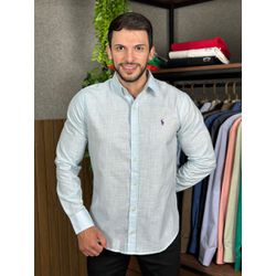 Camisa Manga Longa Linho PRL Azul. - 43209 - DROPA AQUI