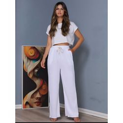 Calça Pantalona Plissada Branco - F-710 - DROPA AQUI