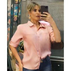 Camisa Acetinada Rosa - F-821 - DROPA AQUI