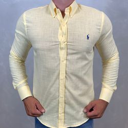 Camisa Manga Longa Linho PRL Amarelo - 40425 - DROPA AQUI