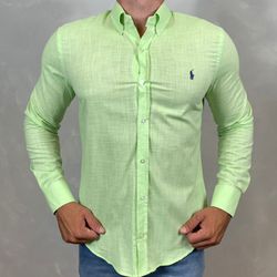 Camisa Manga Longa Linho PRL Verde - 40429 - DROPA AQUI