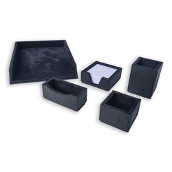Kit 1 WorkSpace PRETO Porta Papel A4, Porta Lápis, Porta Clips ,Porta Rascunho, Porta Cartões de Visita - COURO LEGÍTIMO