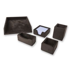 Kit 1 WorkSpace TABACO Porta Papel A4, Porta Lápis, Porta Clips ,Porta Rascunho, Porta Cartões de Visita - COURO LEGÍTIMO