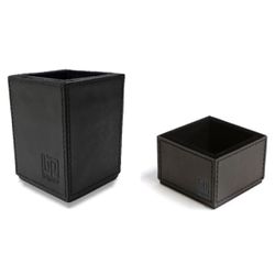 Kit 3 WorkSpace - PRETO - Porta Lápis e Porta Clips - Couro Legítimo