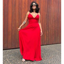 Vestido Longo Plissado Marina Vermelho - Cajuá Franca