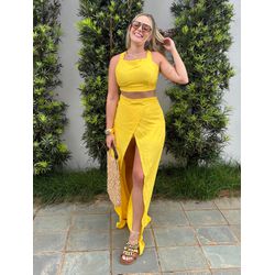 Conjunto Aurora Cropped e Saia com Fenda - Cajuá Franca