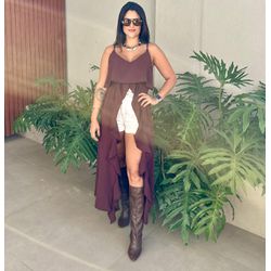 Bata Túnica Longa Com Babados Café - Cajuá Franca