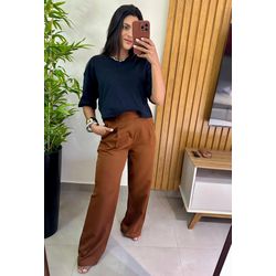 Calça Pantalona Alfaiataria Marrom - Cajuá Franca