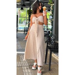 Conjunto Top e Saia Midi Lorena Listrado - Cajuá Franca
