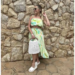 Conjunto Cropped E Saia Com Babados Verde - Cajuá Franca