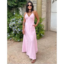Vestido Longo Rosa Claro Decote Nas Costas - Cajuá Franca