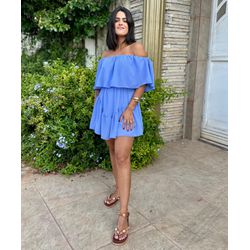 Vestido Curto Ombro a Ombro Azul-Claro com Babados - Cajuá Franca