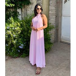 Vestido Midi Frente Única Gola Alta Rosa Bebê - Cajuá Franca
