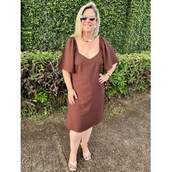 Vestido Curto Marrom Manga Ampla - Cajuá Franca