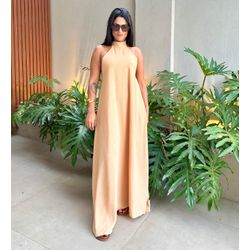 Vestido Midi Frente Única Gola Alta Bege - Cajuá Franca