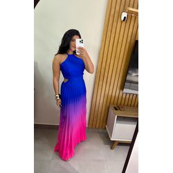 Vestido Longo Plissado Degradê Amarração Nas Costa... - Cajuá Franca