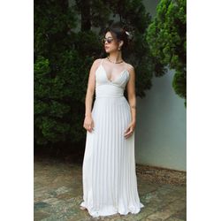 Vestido Milla Plissado Off White - Cajuá Franca