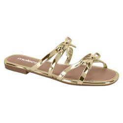 Rasteira Moleca Tiras Cruzadas com Laço Dourado - ... - Calçado&Cia