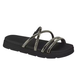 Tamanco Moleca Flat Santorine Preta Diamond - 5490... - Calçado&Cia