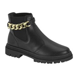 Bota Moleca Chelsea Preta Feminina Com Corrente Do... - Calçado&Cia