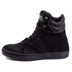 Tênis Sneaker Unissex Couro Legitimo Preto Calçado... - CALCADOFITNESS