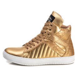 Tênis Sneaker Feminino Couro Legitimo Dourado Calç... - CALCADOFITNESS