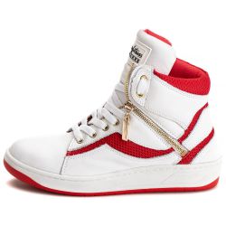 Tênis Sneaker Unissex Couro Legitimo Branco Vermel... - CALCADOFITNESS