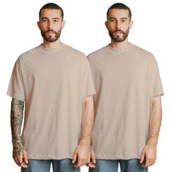 Kit 2 Camisetas Oversized 100% Algodão - Bege - calcadolivre.com.br